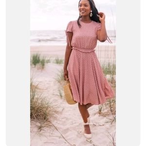 Gal Meets Glam Corinne Mauve Polka Dot Cinch Waist A-line Dress Size Small